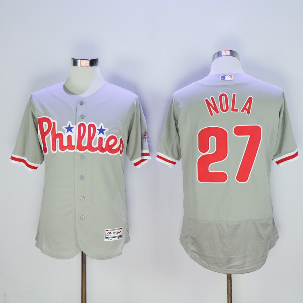 Men Philadelphia Phillies 27 Nola Grey MLB Jerseys